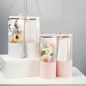 JAYWOOD-cubo rosa de lujo para flores secas, cubo de plástico portátil, embalaje de ramo, caja de ventana, regalo
