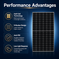 Panneau solaire monocristallin demi-cellules 120 demi-cellules, cadre en aluminium noir, module PV haute performance pour système d'alimentation domestique sur toiture