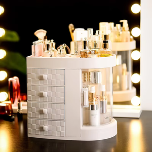 Zenidoo Modern White Cosmetic Organizer with 3 <b>Drawers</b> 3-6L Capacity <b>Plastic</b> <b>Storage</b> Rack & Makeup Display Box - Product Image 4