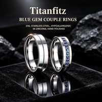 Titanfitz - alliances de mariage pour couple en acier inoxydable 316L écologiques, ne se décolorent jamais, avec zircone bleue 5A, alliances de promesse pour lui et pour elle