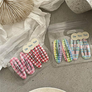 Gaya kuliah mode warna kontras kotak-kotak tetesan air BB klip setelan lucu siswa muda perempuan rambut rusak jepit rambut - Product Image 2