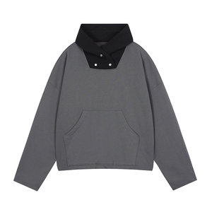 ผู้ผลิตเสื้อฮู้ดดี้ผ้าฝ้ายแท้ 100% หนานุ่มสองชั้น ระบายอากาศได้ดีสำหรับฤดูหนาว มีกระดุม ตัดสี บุด้วยผ้าตาข่าย พิมพ์ลายซิลค์สกรีน - Product Image 6