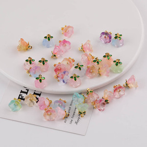 Cuentas de vidrio con forma de flor para la fabricación de joyas, colores aleatorios, material de cristal, base de metal chapado - Product Image 2