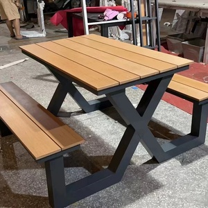 Modern Design Outdoor Aluminum Rectangular <strong>Dining</strong> <strong>Tables</strong> Set Wood <strong>Picnic</strong> Bench for Patio Garden Use - Product Image 2