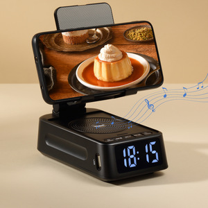 F20 Phone Stand <b>Bluetooth</b> Speaker Clock With Touch Control <b>USB</b> Power Black 3 In 1 Smart Home Device - Product Image 1