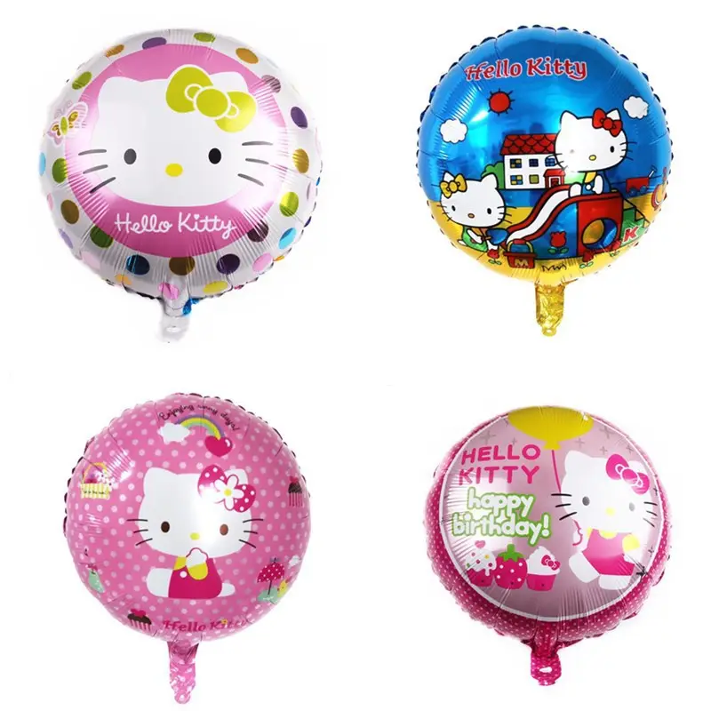 Palloncini in cartone di elio a forma rotonda di colore rosa da 18 pollici foil hello kitty balloons per decorazioni per feste di compleanno della neonata