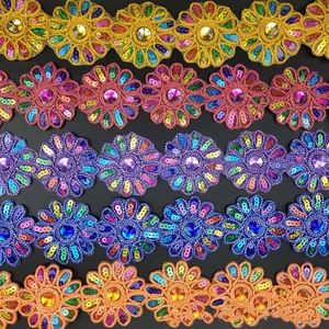 Tự Làm Quốc Gia Quần Áo May Vải Lưới Ren Thêu Hoa Trang Phục Ren Trims 6 Cm Rộng Sắt Trên Hoa Vá Sequined Ren - Product Image 5