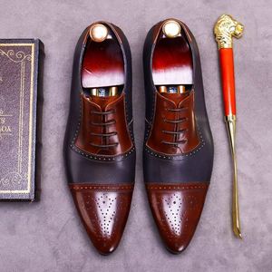 Luxury Wedding Men's <b>Pointed</b> Toe Lace-Up Formal Shoes Bridegroom Business Suit Anti-Slip Breathable Lightweight Patchwork - Product Image 2