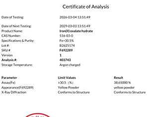 Oxalato de Hierro (II) Hidratado CAS 516-03-0 Fe>30.5% Material Catódico Grado Electrónico Polvo Amarillo Laibotech - Product Image 2