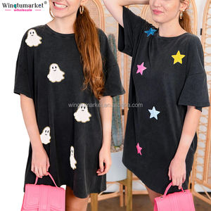 Camicia all'ingrosso abito <span class=keywords><strong>donna</strong></span> elegante pezza personalizzata <span class=keywords><strong>zucca</strong></span> fantasma ciniglia ricamata con paillettes corta abiti Casual <span class=keywords><strong>donna</strong></span> - Product Image 3