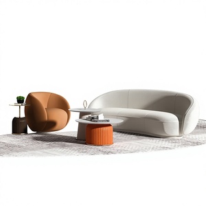 Ensemble table basse et canapé en bois massif incurvé, style minimaliste, pour négociations commerciales, réception, espace de détente, design simple, moderne et luxueux. - Product Image 1
