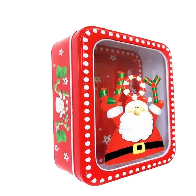 クリスマステーマジョイサンタクロースデザインウィンドウスクエアブリキ缶食品グレードブリキ缶