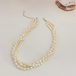 Collar de cuentas multicapa con perlas naturales de agua dulce para mujer, Collar chapado en oro de 14K auténtico, joyería - Product Image 4