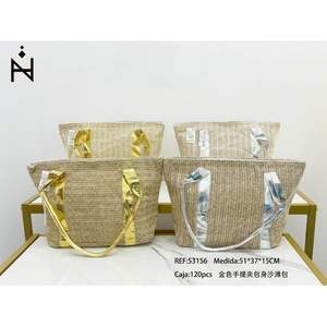 Bolso de mano dorado con clip, 51x37x15cm, bolso de playa para mujer, uso de verano - Product Image 1