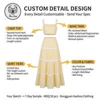 Ensemble deux pièces d'été, haut court à col carré et jupe longue à volants avec bordure en ruban dentelle, service OEM et ODM disponible