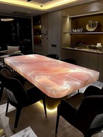 130cm rond rétro-éclairé translucide rose Onyx Table à manger Table basse cuisine île Bar Pub sur mesure lumineux meubles de salle à manger