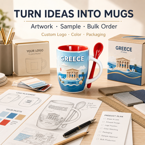 Mug en céramique personnalisé Grèce Athènes Parthénon Égée Historique avec cuillère, emballage de détail, compatible lave-vaisselle, approvisionnement direct usine - Product Image 2