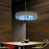 Lustre moderne nordique rond en forme de cylindre et en bois coloré avec panneau LED, suspension en tissu pour salle à manger et cuisine