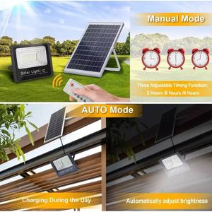 Lámpara Solar LED de 100W, Proyector IP67 Regulable con Panel Solar y Control Remoto - Product Image 3