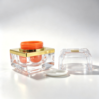 Pots cosmétiques de luxe en acrylique cristal taillé carré, avec couvercle à vis en plastique et cadre doré électroplaqué, contenants vides pour crème contour des yeux/lèvres