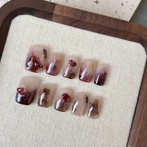 Lot de faux ongles de luxe en amande carrés courts, réutilisables, à presser, nouveau design, mignons, pour les fêtes - Product Image 4