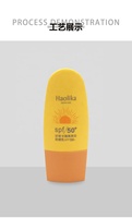 Kemasan Krim Tabir Surya Wajah 30g, Botol PE Datar Terbalik, Warna Kuning, Dapat Disesuaikan, Untuk Krim Tangan, Losion Isolasi Kosmetik, Tutup Ulir