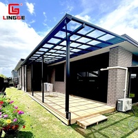 Auvent de jardin Auvent en alliage d'aluminium Feuille de poly carbonate Parasol imperméable Anti-UV Balcon Extérieur Patio couvert Auvent