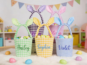 Panier de Pâques brodé personnalisé pour enfants, panier lapin avec nom, panier de chasse aux œufs de Pâques, <span class=keywords><strong>premier</strong></span> cadeau de Pâques pour filles et garçons - Product Image 2