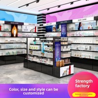 Vitrine de Luxe Robuste pour Cosmétiques et Soins de la Peau avec Éclairage LED, Étagères Ajustables Personnalisables et Panneau Publicitaire pour Marques en Magasin de Détail et Supermarché