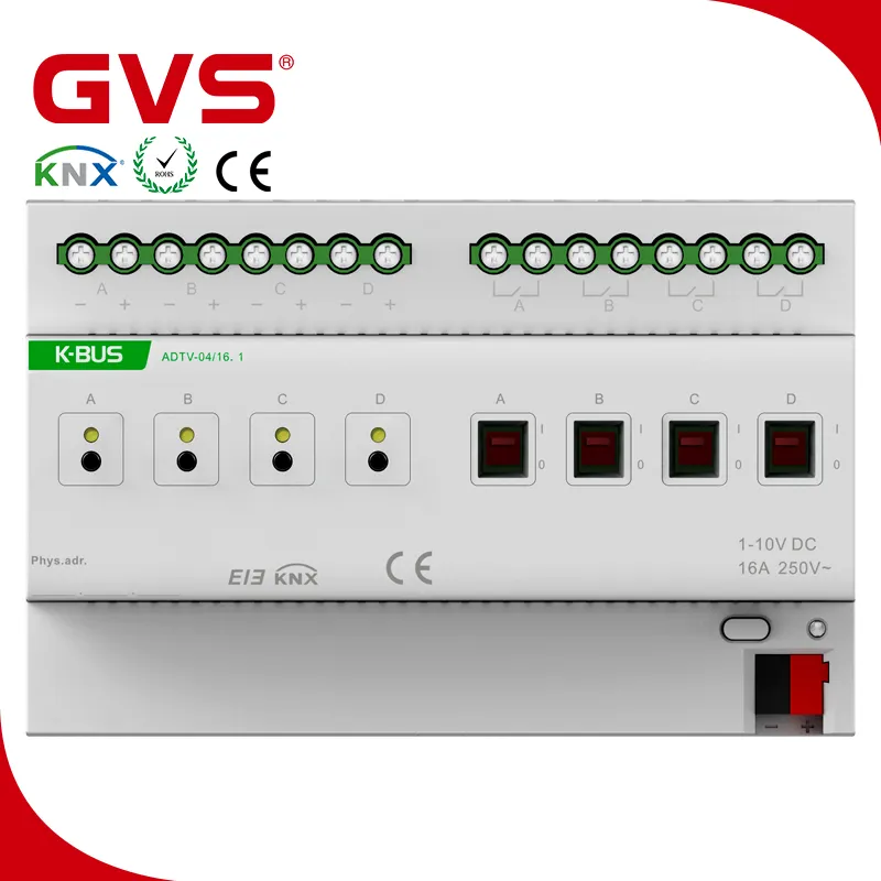 Guangzhou Manufacturer GVS KNX K-bus KNX EIB Home Automation System Dimming Actuator 4 Fold Smart Control 1-10V LED KNX Actuator