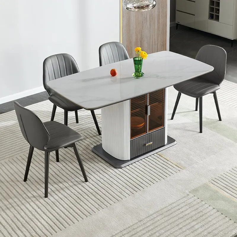 Dw1086 quanu עיצוב צד ארון שולחן אוכל לבן מודרני שולחן אוכל לבן מודרני 6 מקומות