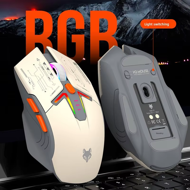 XUNFOX H2 Rechargeable RGB Backlit Mouse for Wireless Dual-Mode Lightweight PixArt 3200 Sensor 6 Buttons Gaming