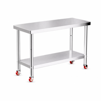 Table de préparation commerciale robuste à deux niveaux sur roulettes pour chambre froide, table de travail mobile en acier inoxydable pour cuisine