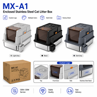 Bac à litière pour chat en acier inoxydable avec parois hautes, toilette pour chat en métal avec porte avant fumée et support pour pelle OEM