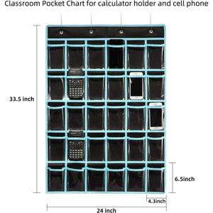 Organizador de bolsillo para el aula, soporte para teléfonos celulares y calculadoras, para almacenamiento en el aula, colgante de pared o puerta, organizador para calculadoras y teléfonos. - Product Image 2