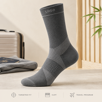 Chaussettes de compression sportives gris foncé à compression graduée pour mollets, avec tableau de mesure, manchette plus large et tricot à bout plat