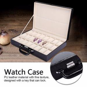 Caja de almacenamiento de reloj con 24 ranuras, estuche de exhibición de reloj de cuero de cocodrilo PU negro, organizador con cerradura, caja de regalo - Product Image 3