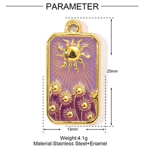 Toptan moda titanyum çelik kolye kadın paslanmaz çelik ayçiçeği Charms DIY emaye güneş <span class=keywords><strong>Tarot</strong></span> kart kolye takı - Product Image 3