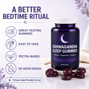 Gommose per il Sonno e il Supporto Antistress con Ashwagandha, Formula Personalizzata OEM/ODM, 60 Gommose per Flacone, Etichetta Privata - Product Image 4