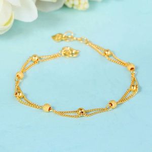 Xinfly Wholesale 999 Pure 24k Real Yellow Gold Double Chain <b>Bead</b> Charm Luxury Chain Fine Beaded <b>Bracelets</b> - Product Image 4