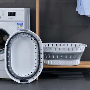 Cesto de Ropa Plegable de Plástico Hueco al por Mayor de Fábrica con Asa, Cesto de Almacenamiento de Ropa Sucia para el Hogar, Moderno y Minimalista, Ovalado - Product Image 2