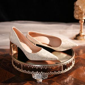 Elegant <b>Pointed</b> Toe Chunky Heel Wedding Shoes <b>Light</b> Weight Slip-On Mid Heel Spring Formal Dress Shoes - Product Image 2
