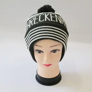 Wholesale 100 acrylic custom unisex winter hats with ball on top team knit beanie