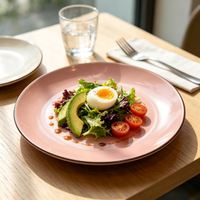 Assiette de présentation en porcelaine rose brillante avec bord foncé, design personnalisé, classique, 19 cm, passe au lave-vaisselle, pour mariages, fêtes et décorations de table à la maison