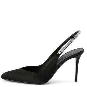 Rhinestone Strap Black Pointed Toe Crystal Slingback Pumps Open Back Jeweled High Heels Bride Green Luxury Heel <strong>Shoes</strong> - Product Image 5