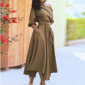 Vestido Midi Casual Elegante de Verão com Ombro Único, Cintura Alta, Assimétrico e Cor Sólida Estilo Vintage - Product Image 5