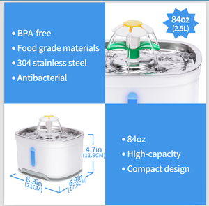 <span class=keywords><strong>Fontaine</strong></span> à <span class=keywords><strong>eau</strong></span> pour animaux de compagnie en acier inoxydable de 2,4 L pour <span class=keywords><strong>chat</strong></span> et chien avec filtre triple <span class=keywords><strong>action</strong></span> - Product Image 4