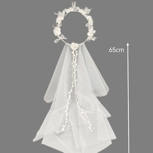 Voile de mariée fait main en rotin double couche pour femme et fille, accessoire de cheveux princesse en maille, bandeau châle - Product Image 4