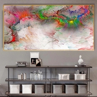 Décoration Murale Salon : Affiche Nuage Gris Clair, Bleu, Jaune – Impression Abstraite sur Toile – Thème Droits Humains