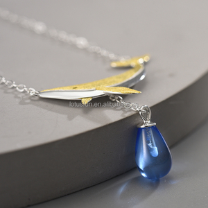 Loto divertente 925 in <span class=keywords><strong>argento</strong></span> Sterling placcato oro 18k cristallo naturale blu <span class=keywords><strong>lacrime</strong></span> di balene ciondolo collana gioielli di lusso per le donne - Product Image 4